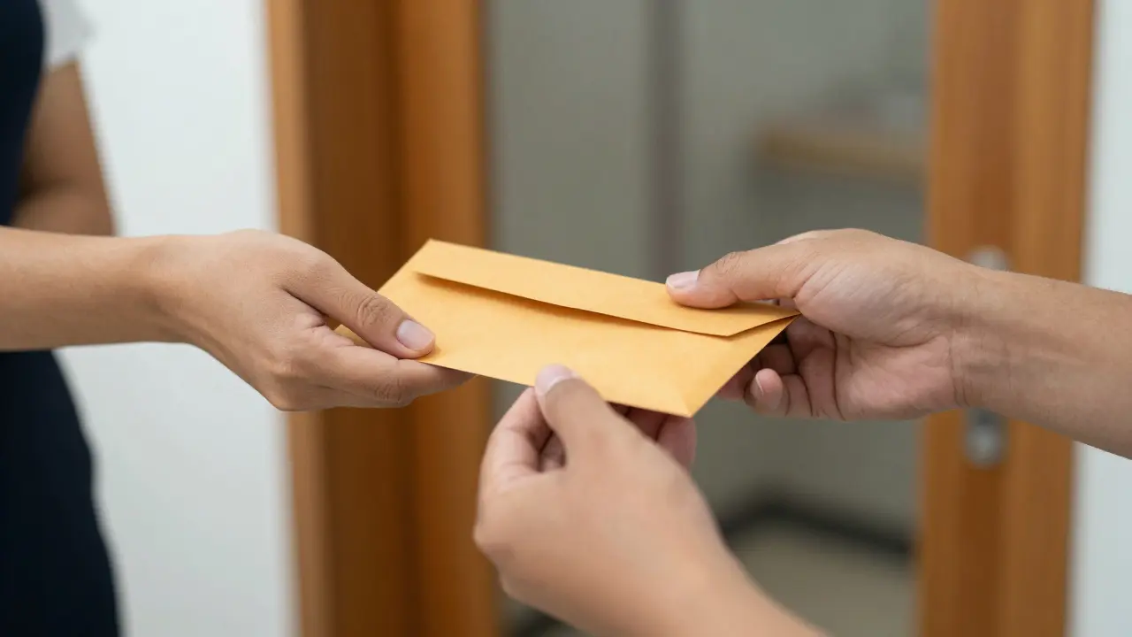 Two hands exchanging payment in a respectful, non-verbal moment at a discreet Berlin studio.